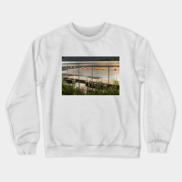 Two Boats Sun Moon Lake Crewneck Sweatshirt by JerryGranamanPhotos71